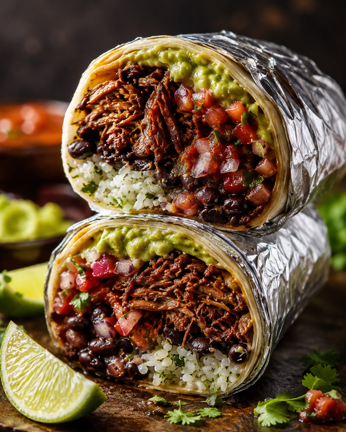 Fresh soft un-toasted burrito with brisket, rice, beans and cheese